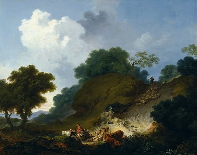 Landscape with Shepherds and Flock of Sheep von Jean Honore Fragonard als Kunstdruck auf Leinwand