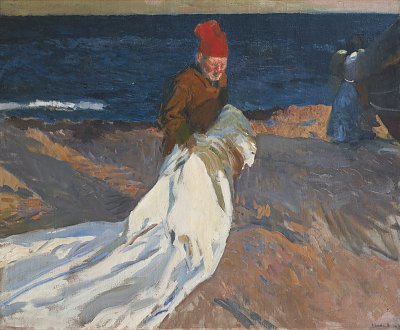 GATHERING THE SAIL von Joaquin Sorolla als Kunstdruck auf Leinwand