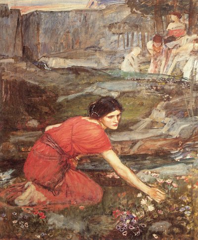 maidens picking flowers by the stream von John William Waterhouse als Kunstdruck auf Leinwand
