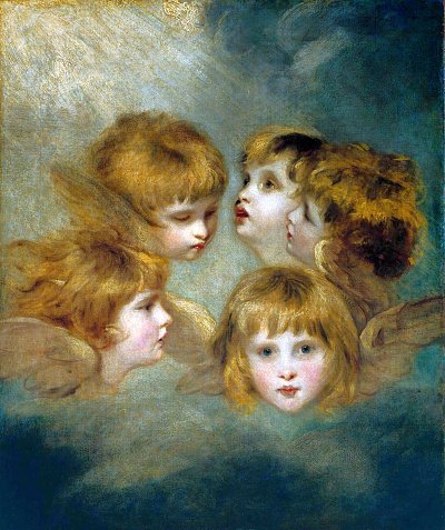 A Cherub Head in Different Views von Joshua Reynolds als Kunstdruck auf Leinwand