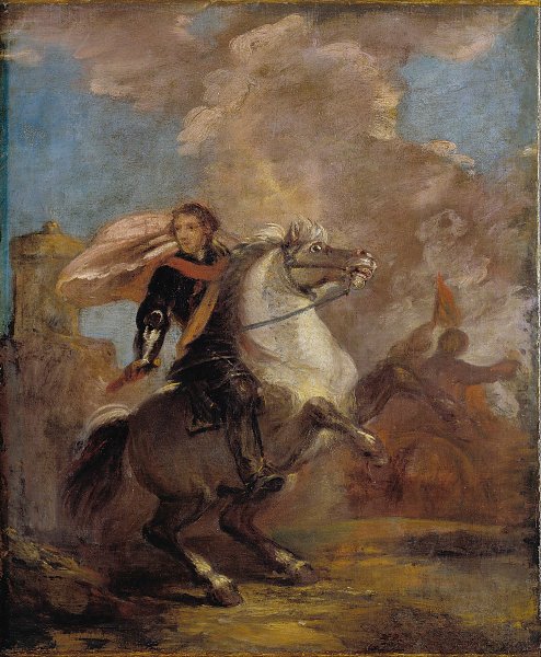 Kunstdruck An Officer on Horseback von Joshua Reynolds als Leinwandbild