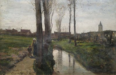 Landschaft bei Courrieres von Jules Breton als Kunstdruck auf Leinwand