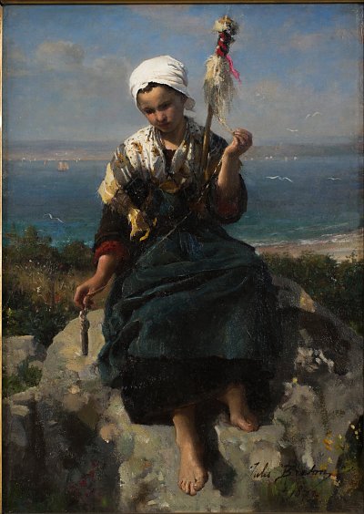 The Flax Spinner von Jules Breton als Kunstdruck auf Leinwand