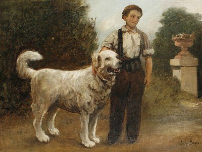 Un garçon et son chien von Jules Breton als Kunstdruck auf Leinwand