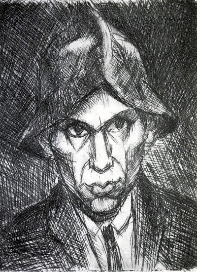 Self Portrait with a Hat von Jules Derkovits als Kunstdruck auf Leinwand