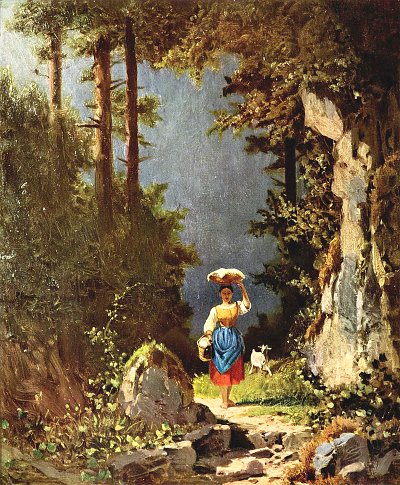 Maedchen mit Ziege von Karl Spitzweg als Kunstdruck auf Leinwand