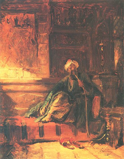 Tschibuk rauchender Orientale auf einem Diwan von Karl Spitzweg als Kunstdruck auf Leinwand