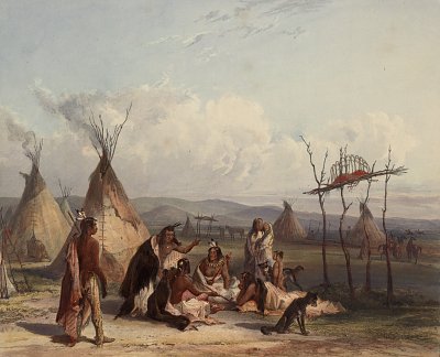 Bestattungs Gerüst eines Sioux Chef von Karl Bodmer als Kunstdruck auf Leinwand