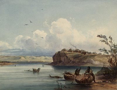 Ein Mandan Dorf von Karl Bodmer als Kunstdruck auf Leinwand