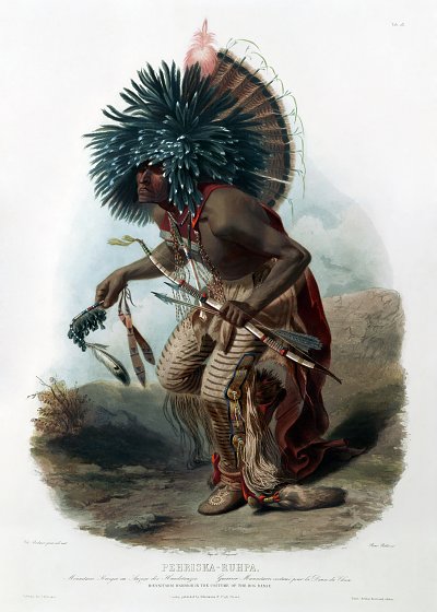 Moenitarri Krieger im Gewand beim Hundetanz von Karl Bodmer als Kunstdruck auf Leinwand
