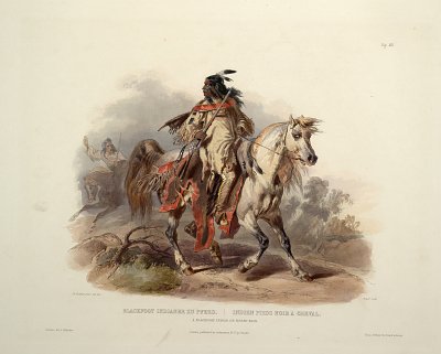 Schwarzfussindianer zu Pferde von Karl Bodmer als Kunstdruck auf Leinwand