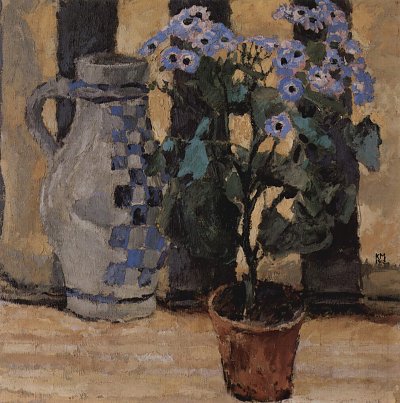 Blumenstock und Keramikkrug von Koloman Moser als Kunstdruck auf Leinwand