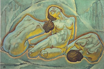 Drei kauernde Frauen von Koloman Moser als Kunstdruck auf Leinwand