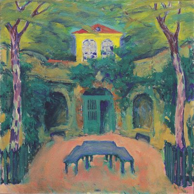 Gelbes Haus in Landschaft von Koloman Moser als Kunstdruck auf Leinwand