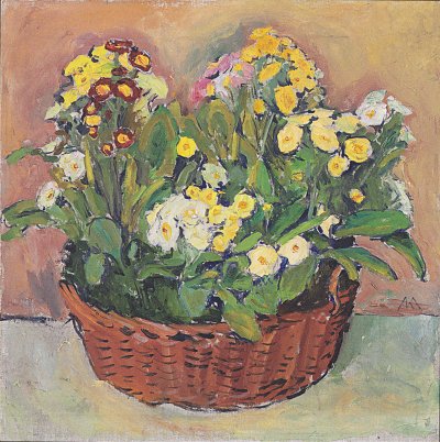 Primeln im Korb von Koloman Moser als Kunstdruck auf Leinwand