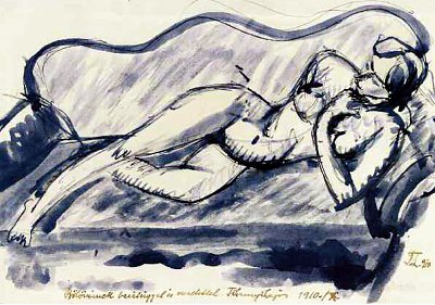 Reclining Nude von Lajos Tihanyi als Kunstdruck auf Leinwand