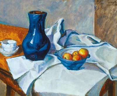 Stilleben mit blauer Vase von Lajos Tihanyi als Kunstdruck auf Leinwand