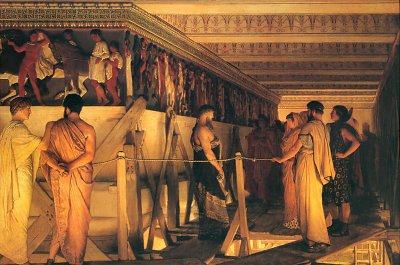 Phidias Showing the Frieze of the Parthenon to his Friends von Lawrence Alma-Tadema als Kunstdruck auf Leinwand