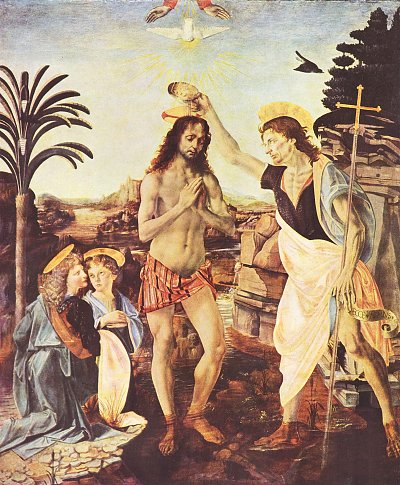 Die Taufe Christi von Leonardo da Vinci als Kunstdruck auf Leinwand