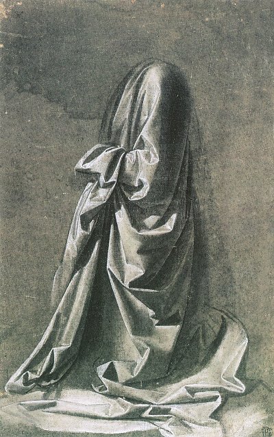 Gewandstudie fuer eine nach links gewendete kniende Figur von Leonardo da Vinci als Kunstdruck auf Leinwand