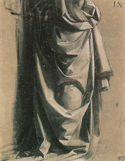 Gewandstudie fuer eine stehende Figur im Profil nach rechts 1 von Leonardo da Vinci als Kunstdruck auf Leinwand