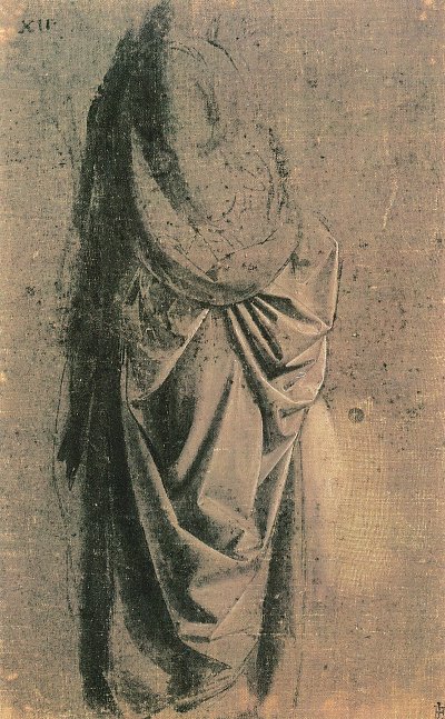 Gewandstudie fuer eine stehende Figur im Profil nach rechts 3 von Leonardo da Vinci als Kunstdruck auf Leinwand