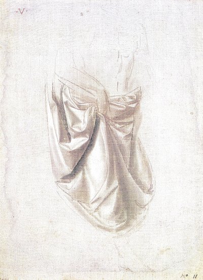 Gewandstudie fuer eine stehende nach rechts schreitende Figur von Leonardo da Vinci als Kunstdruck auf Leinwand