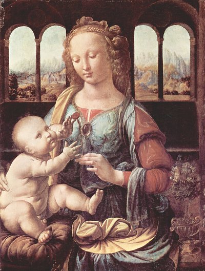 Madonna mit der Nelke von Leonardo da Vinci als Kunstdruck auf Leinwand
