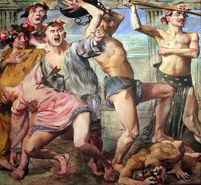 Die Freier im Kampf gegen Odysseus von Lovis Corinth als Kunstdruck auf Leinwand