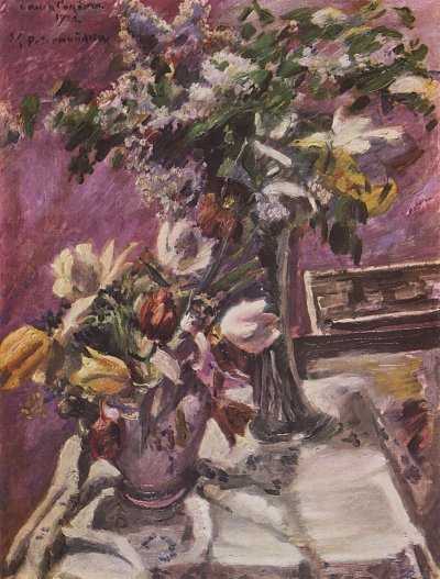 Flieder und Tulpen von Lovis Corinth als Kunstdruck auf Leinwand