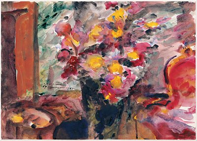 Flower Vase on a Table von Lovis Corinth als Kunstdruck auf Leinwand