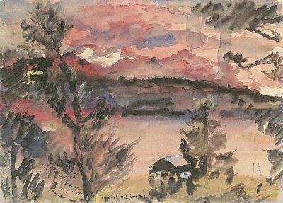Rosa Wolken Walchensee von Lovis Corinth als Kunstdruck auf Leinwand