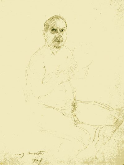 Selbstbildnis als sitzender Akt von Lovis Corinth als Kunstdruck auf Leinwand