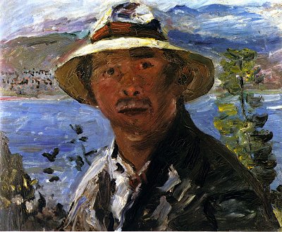 Selbstbildnis mit dem Strohhut von Lovis Corinth als Kunstdruck auf Leinwand