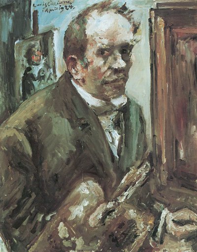 Selbstportraet mit Palette von Lovis Corinth als Kunstdruck auf Leinwand