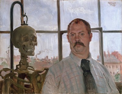 Selbstportraet mit Skelett von Lovis Corinth als Kunstdruck auf Leinwand