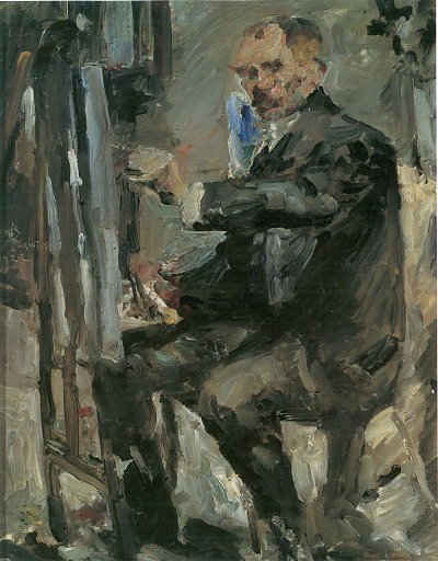 Selbstportraet vor der Staffelei sitzend von Lovis Corinth als Kunstdruck auf Leinwand