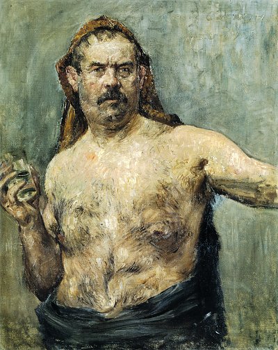 Self portrait with Glass von Lovis Corinth als Kunstdruck auf Leinwand