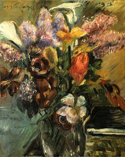 Tulpen Flieder und Kalla von Lovis Corinth als Kunstdruck auf Leinwand