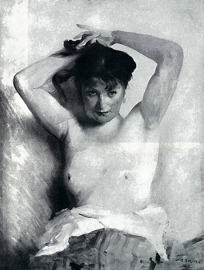 Weiblicher Halbakt von Lovis Corinth als Kunstdruck auf Leinwand