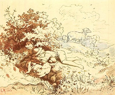 Der Hirtenknabe von Ludwig Richter als Kunstdruck auf Leinwand