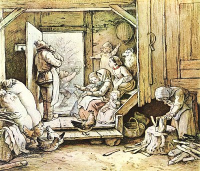 Der erste Schnee von Ludwig Richter als Kunstdruck auf Leinwand