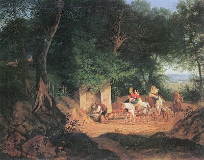 Erntezug in der roemischen Campagne von Ludwig Richter als Kunstdruck auf Leinwand