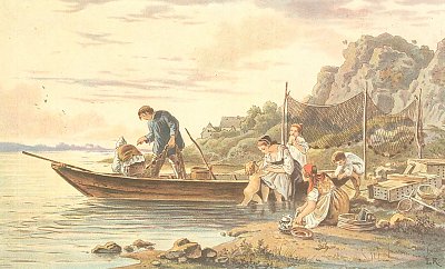 Fischerfamilie an der Elbe bei Seuslitz von Ludwig Richter als Kunstdruck auf Leinwand