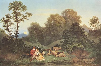 Fruehlingsabend von Ludwig Richter als Kunstdruck auf Leinwand