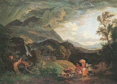 Gewitter am Monte Serone im Sabinergebirge von Ludwig Richter als Kunstdruck auf Leinwand