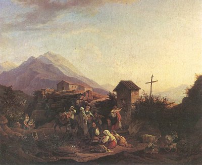 Junilandschaft mit Regenbogen Detail von Ludwig Richter als Kunstdruck auf Leinwand