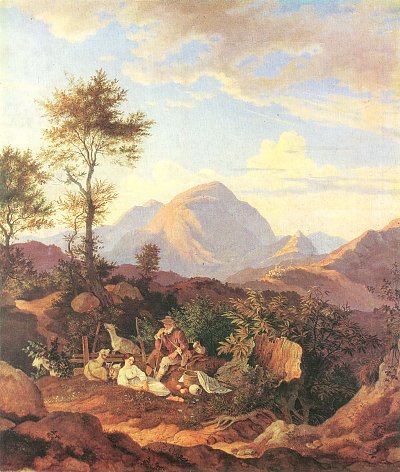 Rocca di Mezzo im Sabinergebirge von Ludwig Richter als Kunstdruck auf Leinwand