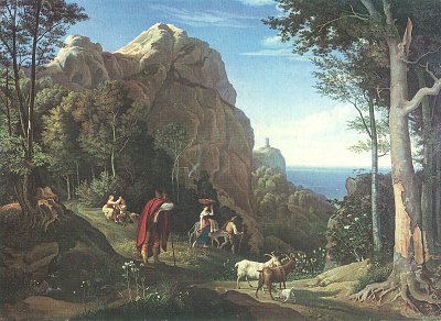 Tal bei Amalfi mit Aussicht auf den Meeresbusen von Salerno von Ludwig Richter als Kunstdruck auf Leinwand
