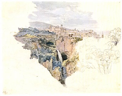 Tivoli Blick zum Ort rechts der Sibyllentempel von Ludwig Richter als Kunstdruck auf Leinwand